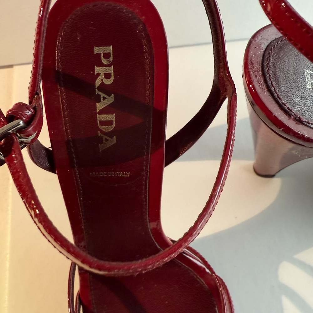 Prada Women's Cherry Red Strappy Heels - Picture 2 of 6